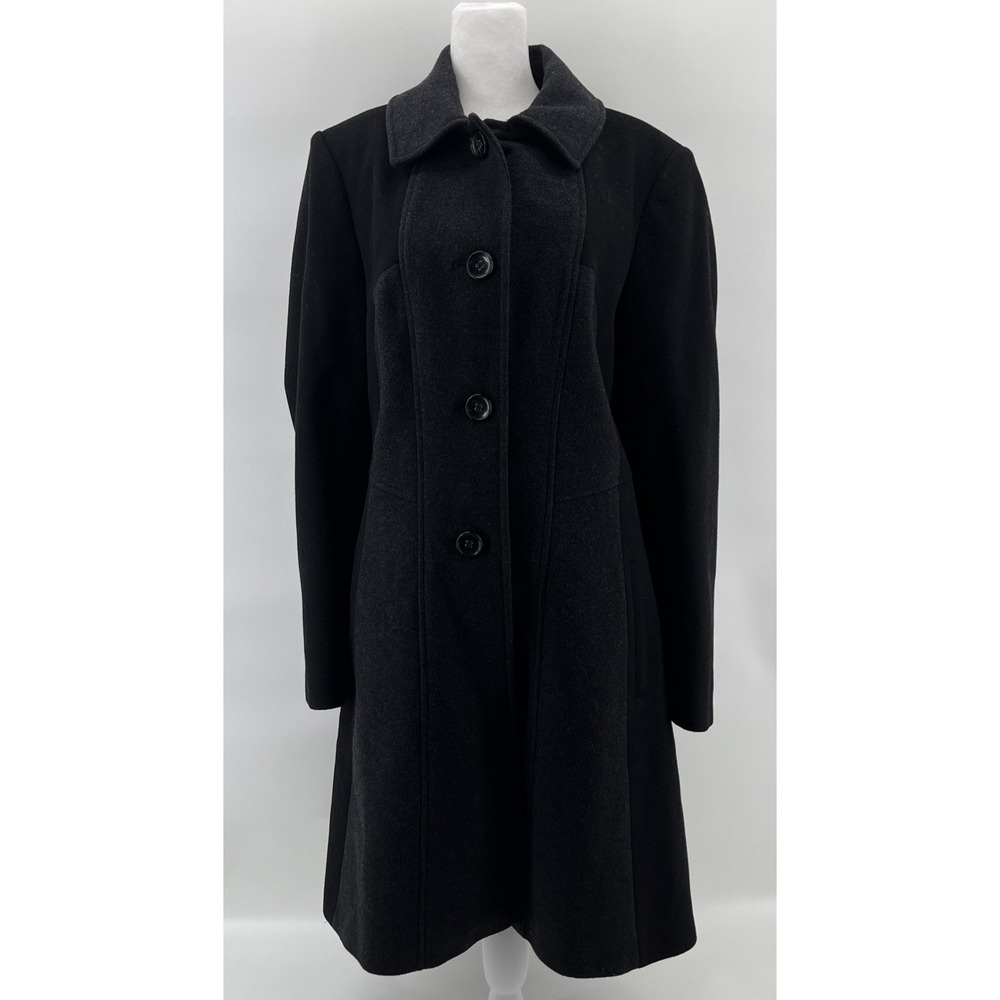 Preston&York Women Wool Blend Coat Fit Flare Skating Single Breasted Black Sz 14